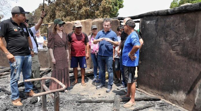Primeira-dama de MT, Virginia Mendes e governador Mauro Mendes in loco Crédito - Jana Pessôa