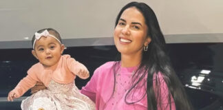 Graciele Lacerda e a filha Clara embarcam para acompanhar Zezé em turnê: ‘Indo ali’