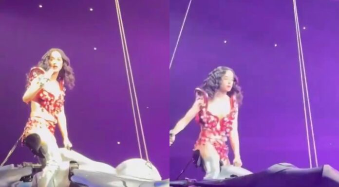 Katy Perry quase cai durante “voo” sobre o público durante show; veja