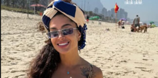 Aline Campos curte praia no Rio, exibe corpo sarado e shape trincado: ‘Deusa’