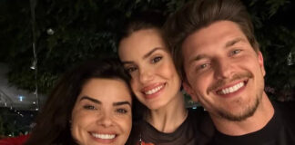 Vanessa Giácomo registra encontro com Camila Queiroz e Klebber Toledo em Lisboa