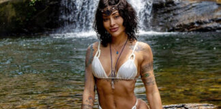 Aline Campos aproveita passeio na natureza e curte banho de cachoeira: ‘Deus’