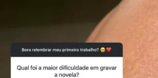 Bella Campos mostra mordida de jacaré ao dizer ‘maior dificuldade em gravar novela’; veja