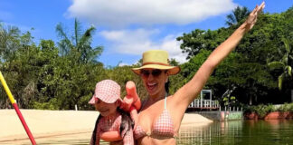 Vivian Amorim curte feriado no Amazonas e se diverte em banho de rio com a filha