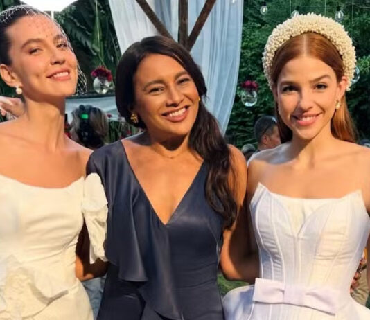Dira Paes mostra bastidores de casamento duplo de Três Graças: ‘Celebração dupla’