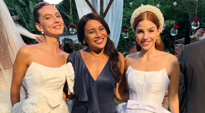 Dira Paes mostra bastidores de casamento duplo de Três Graças: ‘Celebração dupla’