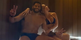 Hulk curte momento de relaxamento com a esposa em sauna, em casa: ‘Com meu amor’