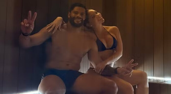 Hulk curte momento de relaxamento com a esposa em sauna, em casa: ‘Com meu amor’