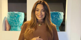 Monique Amin celebra reta final da gravidez com pintura especial na barriga: ‘Demais’