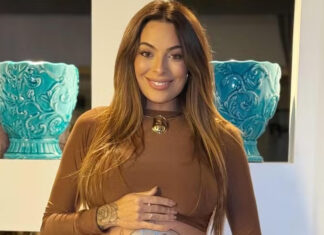 Monique Amin celebra reta final da gravidez com pintura especial na barriga: ‘Demais’