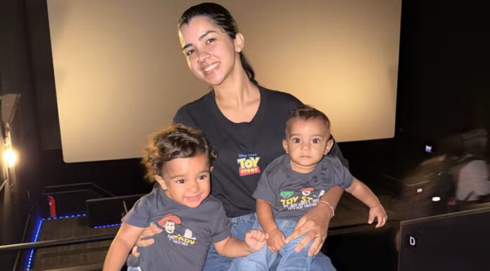 Ary Mirelle leva filhos ao cinema pela primeira vez para assistir Toy Story 5