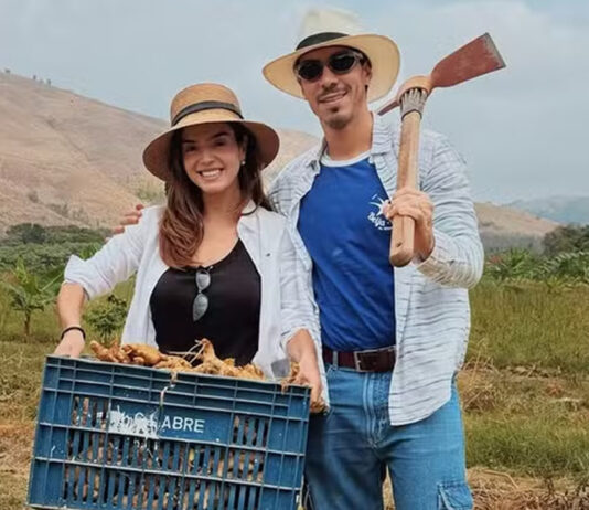 Giovanna Lancellotti e Gabriel David curtem colheita em fazenda: ‘Colheita e amor’