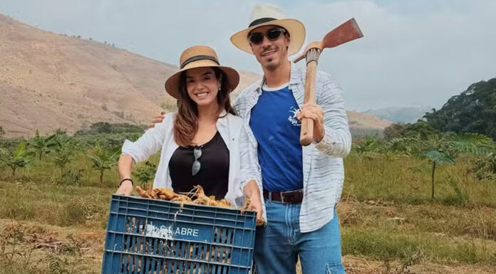 Giovanna Lancellotti e Gabriel David curtem colheita em fazenda: ‘Colheita e amor’