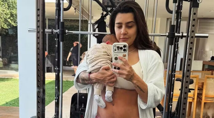 Lauana Prado leva filho recém-nascido para conhecer sua academia: ‘Do lado de fora’